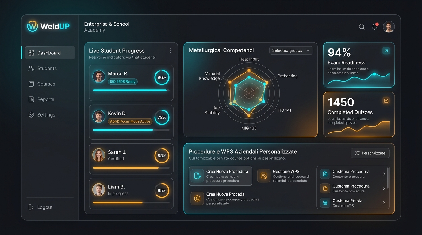 WeldUP Enterprise Dashboard for Schools and Companies